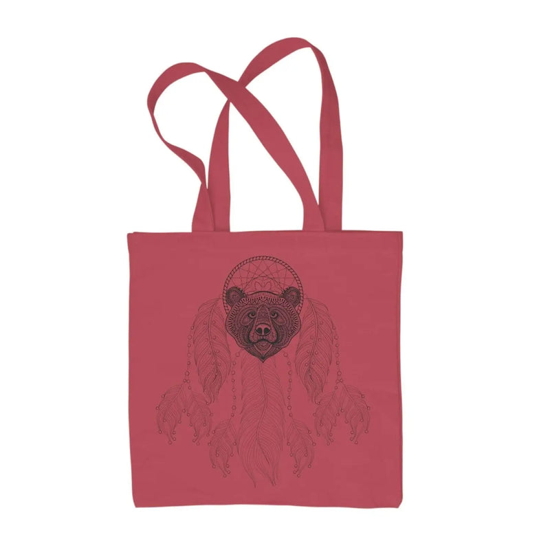 Bears Head Dream Catcher Native American Tattoo Hipster Large Print Tote Shoulder Shopping Bag Red