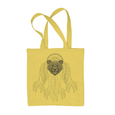 Bears Head Dream Catcher Native American Tattoo Hipster Large Print Tote Shoulder Shopping Bag Yellow