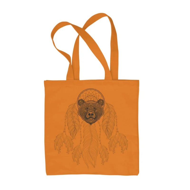 Bears Head Dream Catcher Native American Tattoo Hipster Large Print Tote Shoulder Shopping Bag Orange