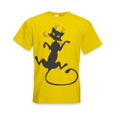 Black Cat Large Print Men's T-Shirt L / Yellow