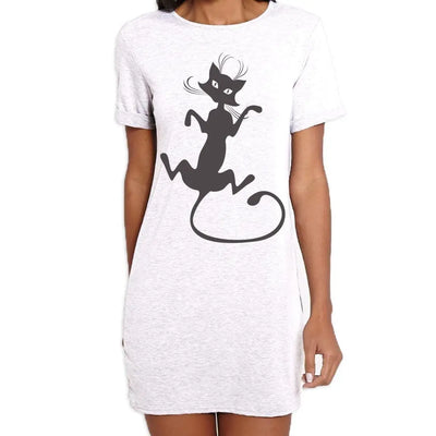 Black Cat Large Print Women's T-Shirt Dress XL
