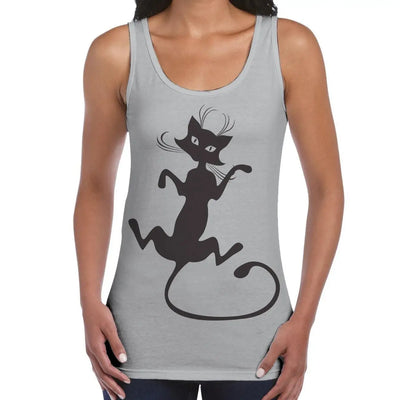 Black Cat Large Print Women's Vest Tank Top XXL / Light Grey