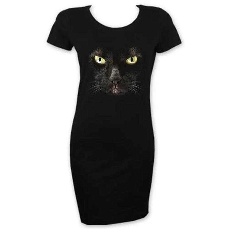 Black Witches Cat Short Sleeve T-Shirt Dress
