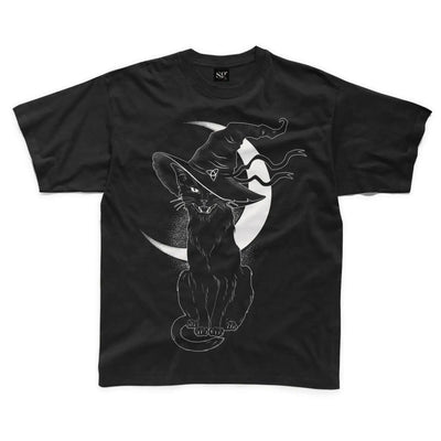 Black Witches Cat with Hat Halloween Childrens Kids T Shirt Age 3 to 4