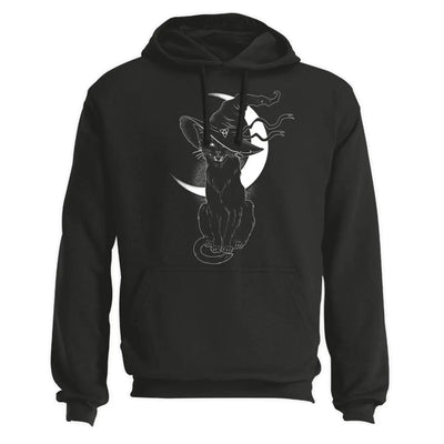 Black Witches Cat with Hat Halloween Pouch Pocket Pullover Hoodie Medium / Black