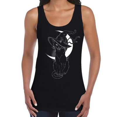Black Witches Cat with Hat Halloween Womens Tank Vest Top Small
