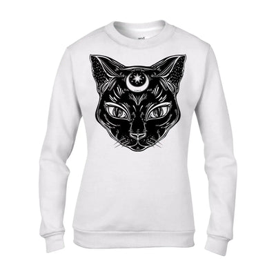 Black Witches Cat with Moon Symbol Women's Sweatshirt Jumper XL / White