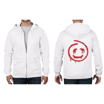 Blood Smiley Face Full Zip Hoodie L / White