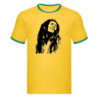 Bob Marley Dreadlocks Ringer T-Shirt - S - Mens T-Shirt