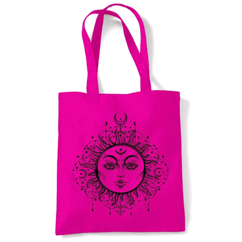 Boho Sun Hipster Tattoo Large Print Tote Shoulder Shopping Bag Hot Pink