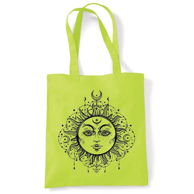 Boho Sun Hipster Tattoo Large Print Tote Shoulder Shopping Bag Lime Green