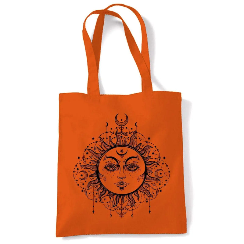 Boho Sun Hipster Tattoo Large Print Tote Shoulder Shopping Bag Orange