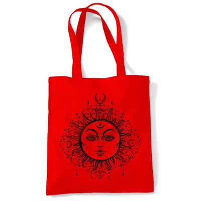 Boho Sun Hipster Tattoo Large Print Tote Shoulder Shopping Bag Red