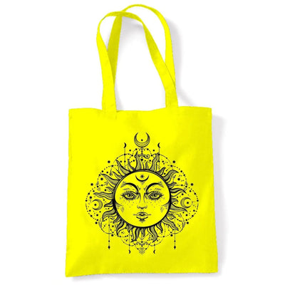 Boho Sun Hipster Tattoo Large Print Tote Shoulder Shopping Bag Yellow