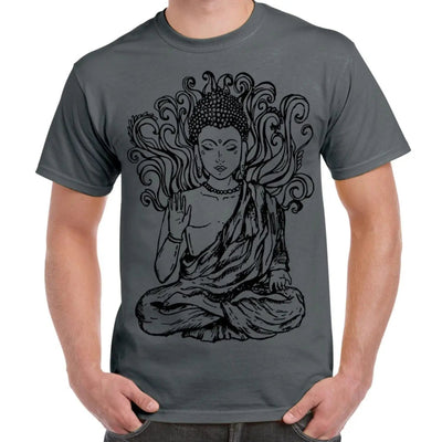 Buddha Design Large Print Men's T-Shirt XL / Charcoal
