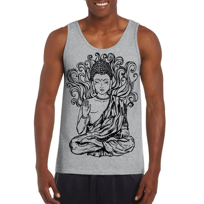 Buddha Design Large Print Men's Vest Tank Top XL / Light Grey