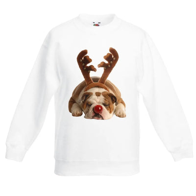 Bulldog Rudolph Reindeer Cute Christmas Kids Sweater \ Jumper 14-15