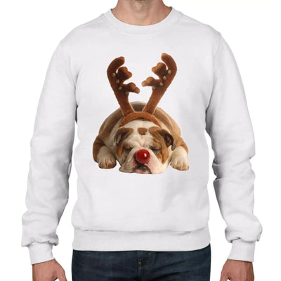 Bulldog Rudolph Reindeer Cute Christmas Men's Sweater \ Jumper L
