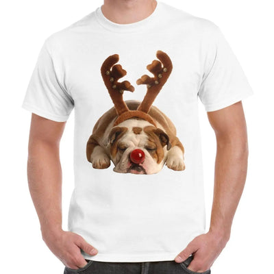 Bulldog Rudolph Reindeer Cute Christmas Men's T-Shirt L