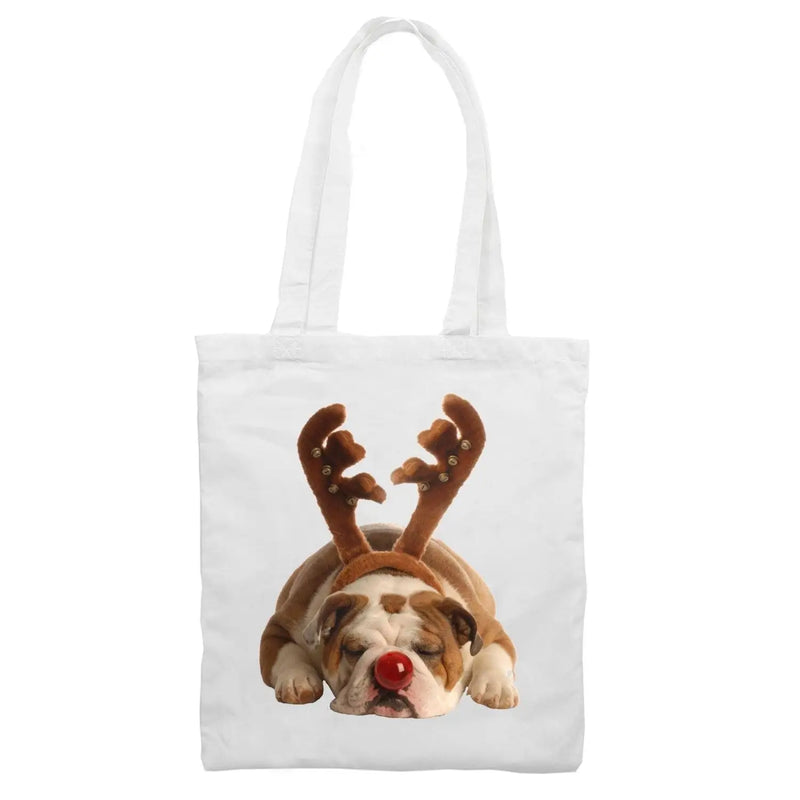 Bulldog Rudolph Reindeer Cute Christmas Shoulder Shopping Bag