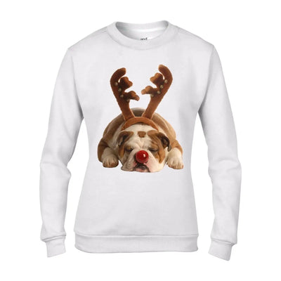 Bulldog Rudolph Reindeer Cute Christmas Women's Sweater \ Jumper XXL