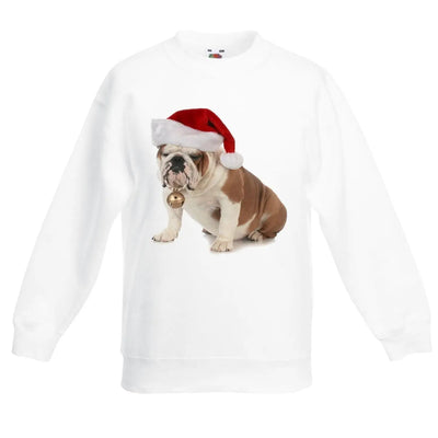 Bulldog With Santa Claus Hat Christmas Kids Jumper \ Sweater 9-11
