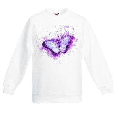 Butterfly Drawing Purple Children's Toddler Kids Sweatshirt Jumper 7-8 / White