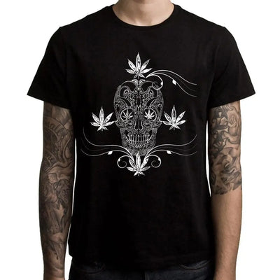 Cannabis Sugar Skull Tattoo Mens T Shirt