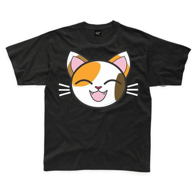 Cartoon Calico Cat Kitten Children's Unisex T Shirt 3-4 / Black