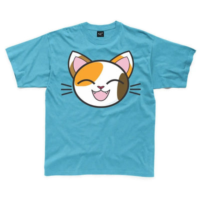 Cartoon Calico Cat Kitten Children's Unisex T Shirt 3-4 / Sapphire Blue