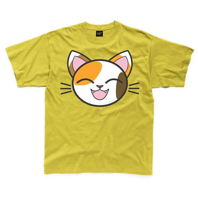 Cartoon Calico Cat Kitten Children's Unisex T Shirt 3-4 / Yellow