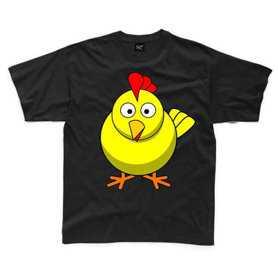 Cartoon Chicken Farm Yard Animal Children's Unisex T Shirt 5-6 / Black