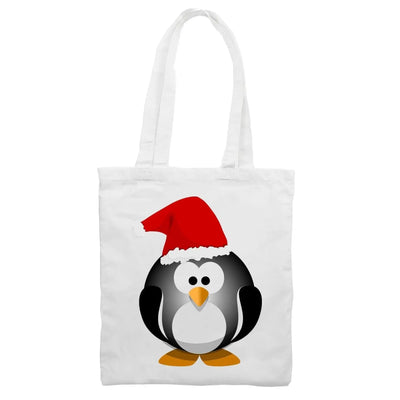 Cartoon Christmas Penguin with Santa Hat Tote Shoulder Shopping Bag