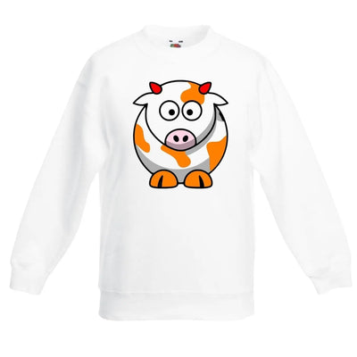 Cartoon Cow Cute Animals Children's Toddler Kids Sweatshirt Jumper 9-11 / White