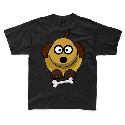 Cartoon Dog Puppy Children's Unisex T Shirt 11-12 / Black