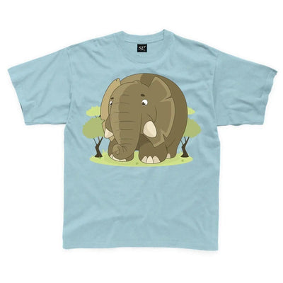 Cartoon Elephant Children's Unisex T Shirt 5-6 / Light Blue