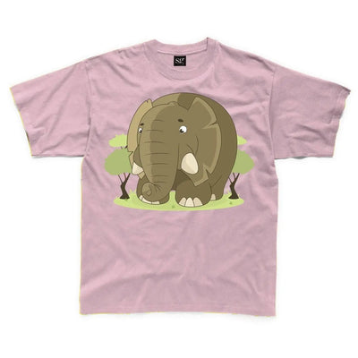 Cartoon Elephant Children's Unisex T Shirt 9-10 / Light Pink