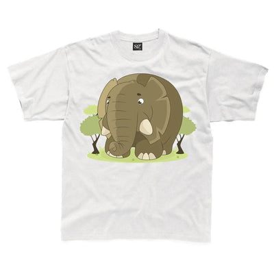 Cartoon Elephant Children's Unisex T Shirt 9-10 / White