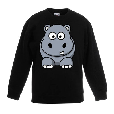 Cartoon Hippopotamus Cute Animals Children's Toddler Kids Sweatshirt Jumper 12-13 / Black