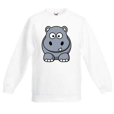 Cartoon Hippopotamus Cute Animals Children's Toddler Kids Sweatshirt Jumper 12-13 / White