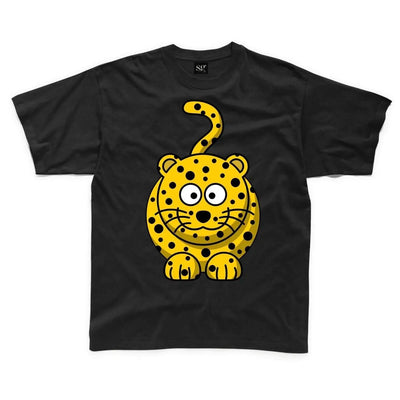 Cartoon Leopard Children's Unisex T Shirt 7-8 / Black