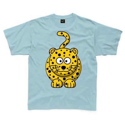 Cartoon Leopard Children's Unisex T Shirt 7-8 / Light Blue