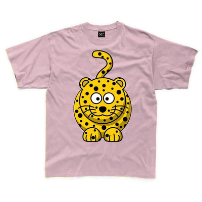 Cartoon Leopard Children's Unisex T Shirt 7-8 / Light Pink