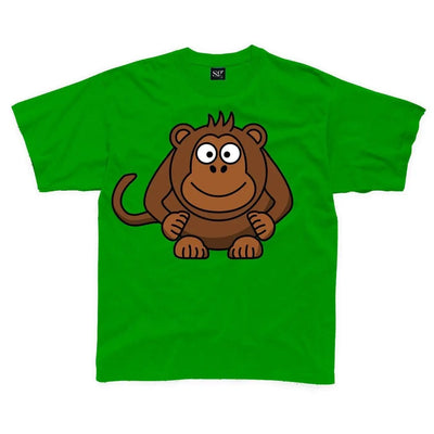 Cartoon Monkey Children's Unisex T Shirt 3-4 / Kelly Green