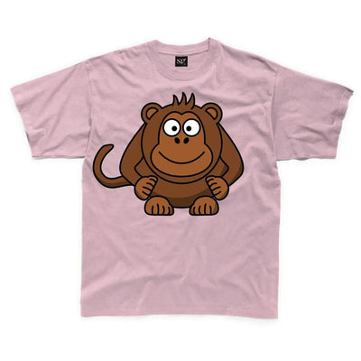 Cartoon Monkey Children's Unisex T Shirt 3-4 / Light Pink