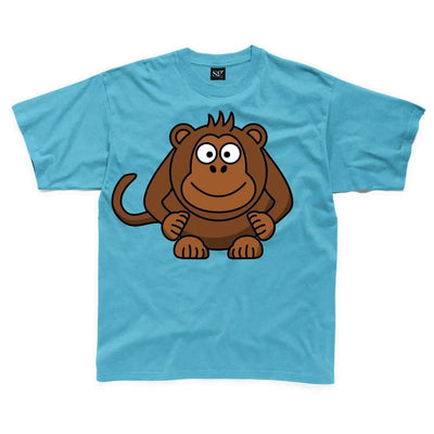 Cartoon Monkey Children's Unisex T Shirt 3-4 / Sapphire Blue