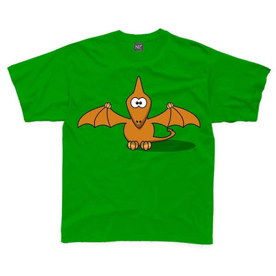 Cartoon Pterodactyl Dinosaur Children's Unisex T Shirt 7-8 / Kelly Green