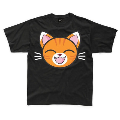 Cartoon Tabby Cat Ginger Kitten Children's Unisex T Shirt 7-8 / Black