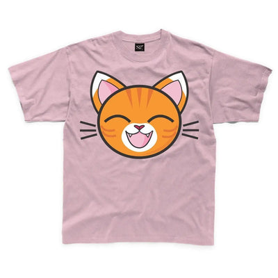 Cartoon Tabby Cat Ginger Kitten Children's Unisex T Shirt 7-8 / Light Pink