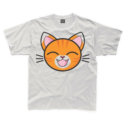 Cartoon Tabby Cat Ginger Kitten Children's Unisex T Shirt 7-8 / White
